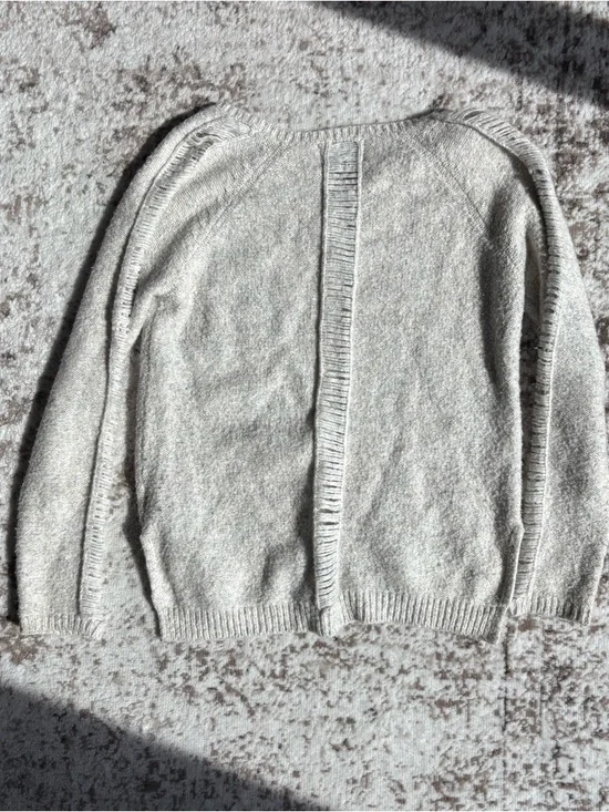 LINE the Label V-Neck Hollow Out/Distressed Cream Grey Sweater - Picture 2 of 8